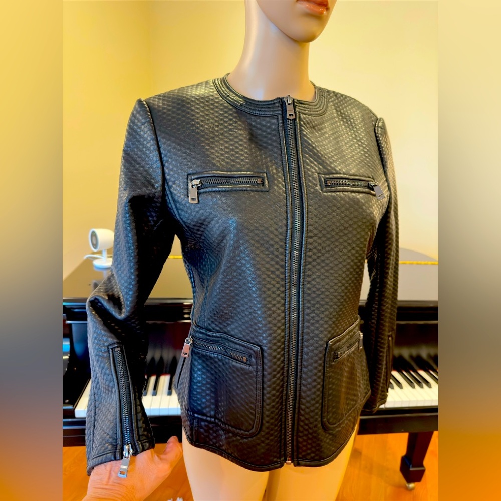 NWT Vintage Retro Streetwear RARE Luxury Zara Textured Faux Leather Biker Jacket - Picture 5 of 10